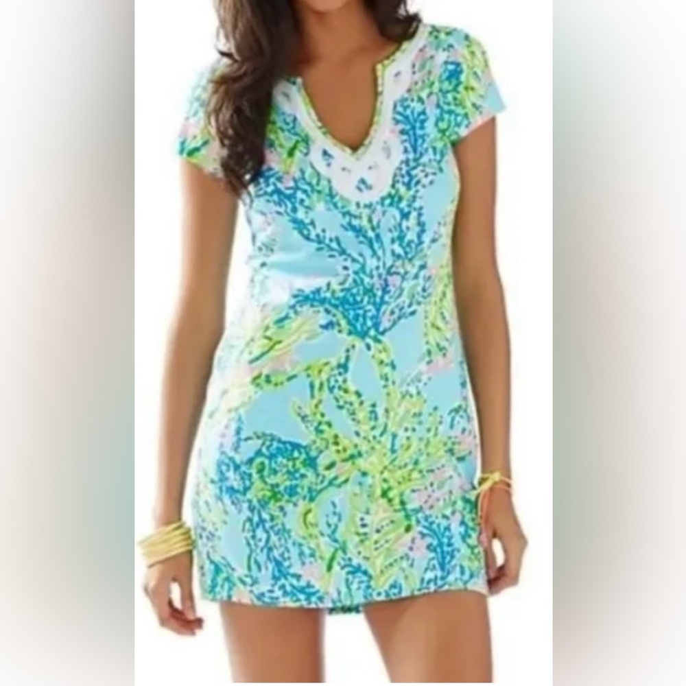 Lilly Pulitzer Womens Brewster T-Shirt Cap Sleeve Dress Blue Heaven